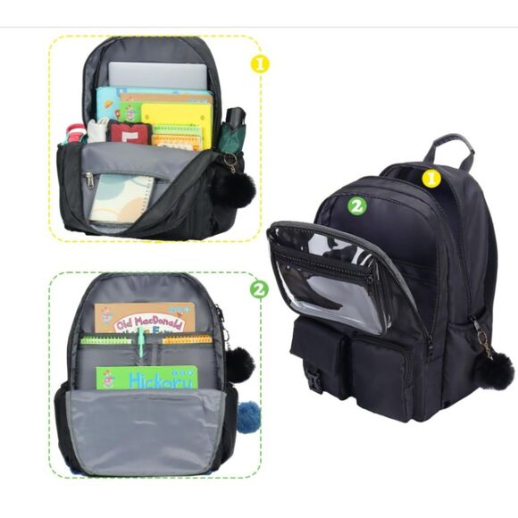 Ocbabe Black Backpack Laptop Boys Bag Heavy-Duty PVC, , Fits 15.6” Laptop - Picture 3 of 5